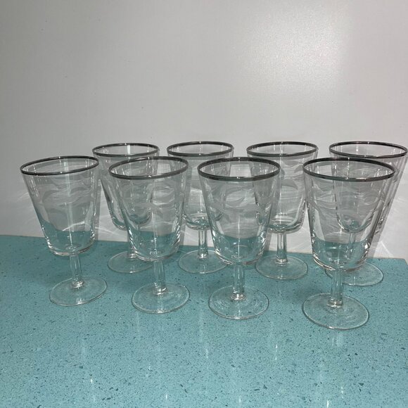 Cristal D Arques Vintage Etched Platinum Trim Water Goblets Set of 8 - Picture 1 of 9